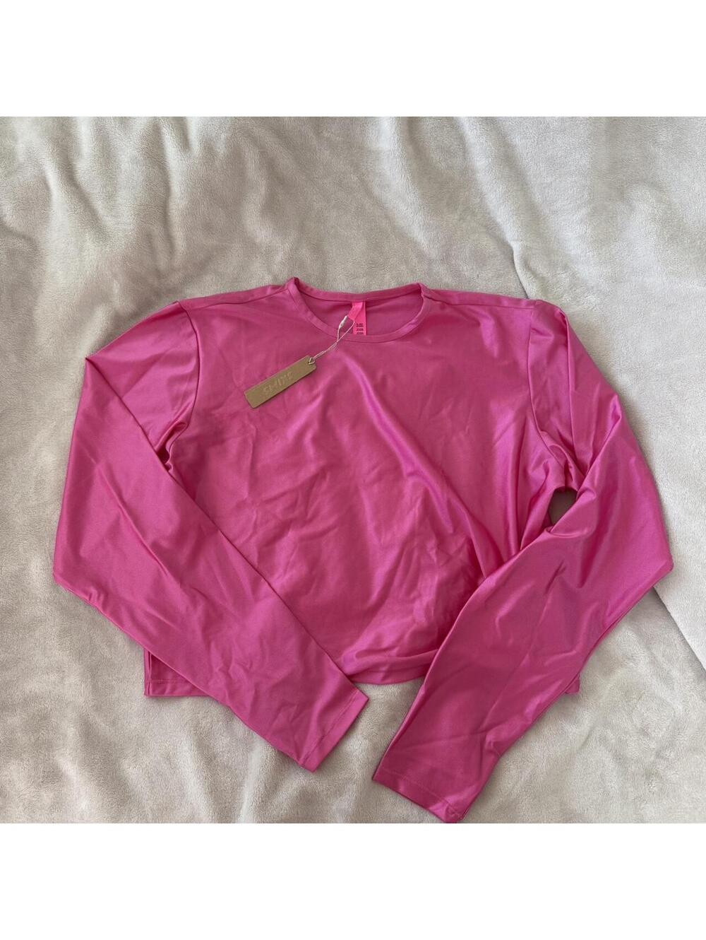 SKIMS Shine Spandex Jersey Long Sleeve Cropped Tee Hot Pink size 4x